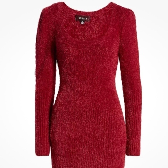 New 4SI3NNA Fuzzy Sweater Mini Cocktail Dress Size Small new with tag NWT cute - Picture 2 of 5